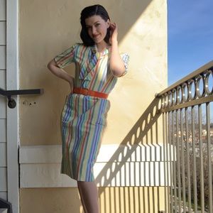 Vintage 50s 1950s or 60s 1960s Rainbow Stripe Dress